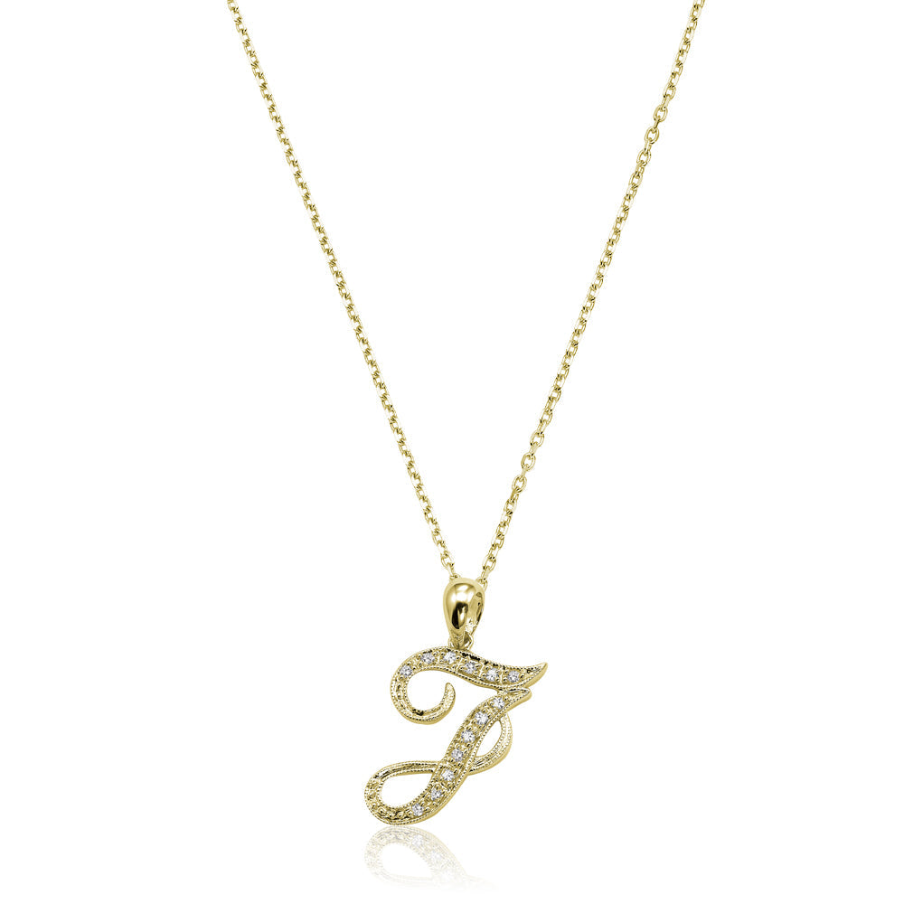 Product Image of Script Diamond Initials J Letter Necklace Yellow Gold