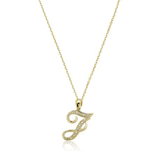 Load image into Gallery viewer, Product Image of Script Diamond Initials J Letter Necklace Yellow Gold