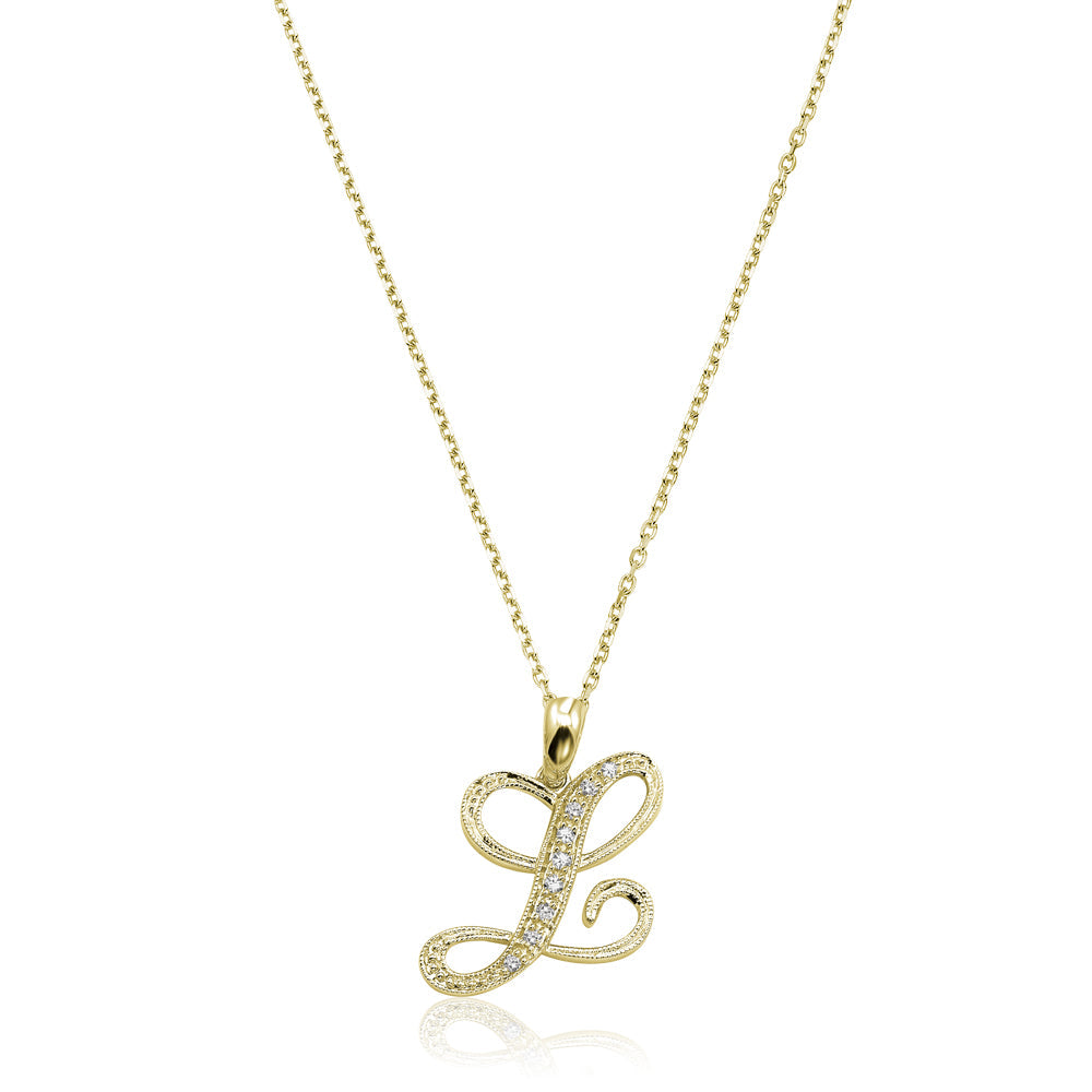 Product Image of Script Diamond Initials L Letter Necklace Yellow Gold