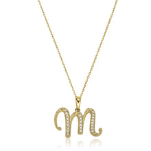 Load image into Gallery viewer, Product Image of Script Diamond Initials M Letter Necklace Yellow Gold