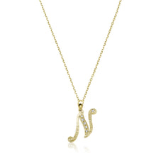 Load image into Gallery viewer, Product Image of Script Diamond Initials N Letter Necklace Yellow Gold