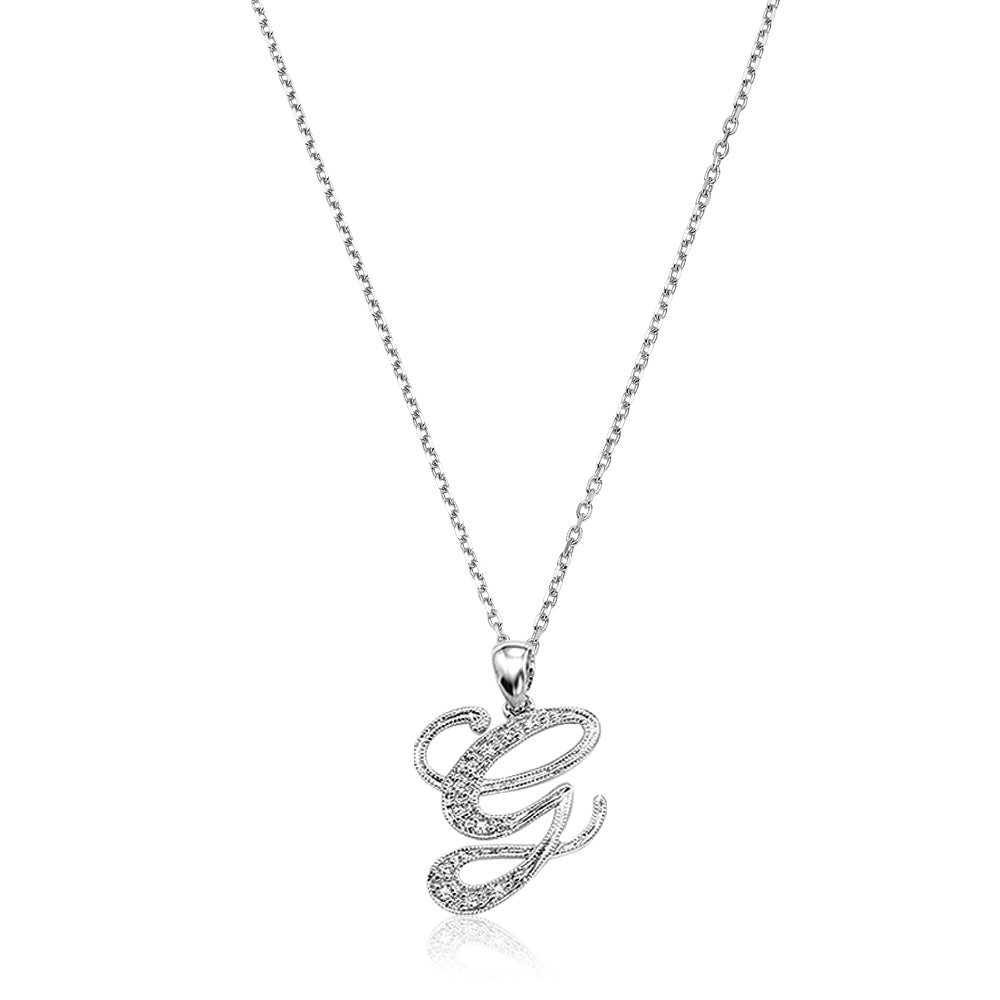 Product Image of Script Diamond Initials Necklace G Letter White Gold