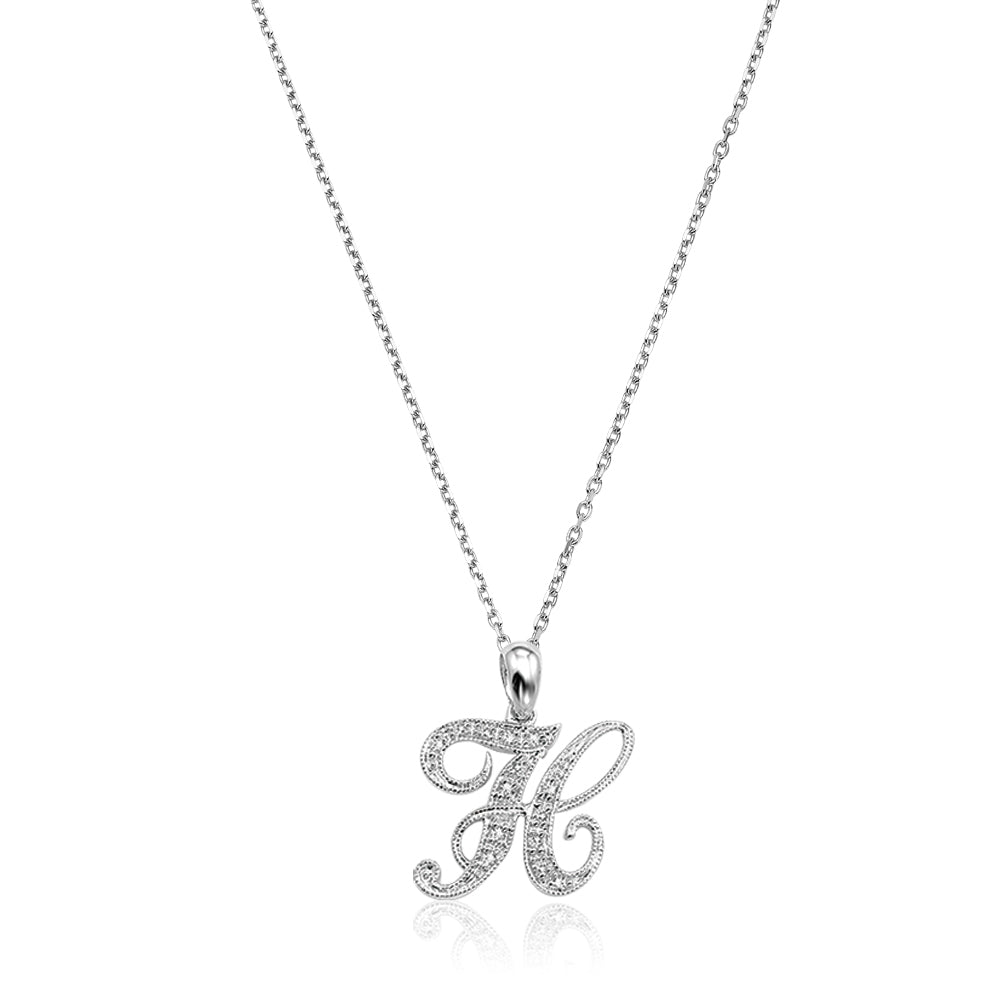 Product Image of Script Diamond Initials Necklace H Letter White Gold