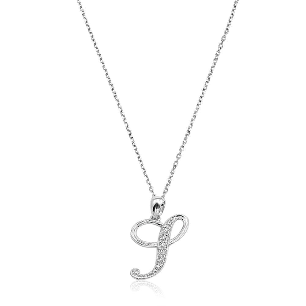 Product Image of Script Diamond Initials Necklace I Letter White Gold