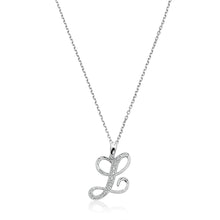 Load image into Gallery viewer, Product Image of Script Diamond Initials Necklace L Letter White Gold