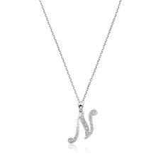Load image into Gallery viewer, Product Image of Script Diamond Initials Necklace N Letter White Gold