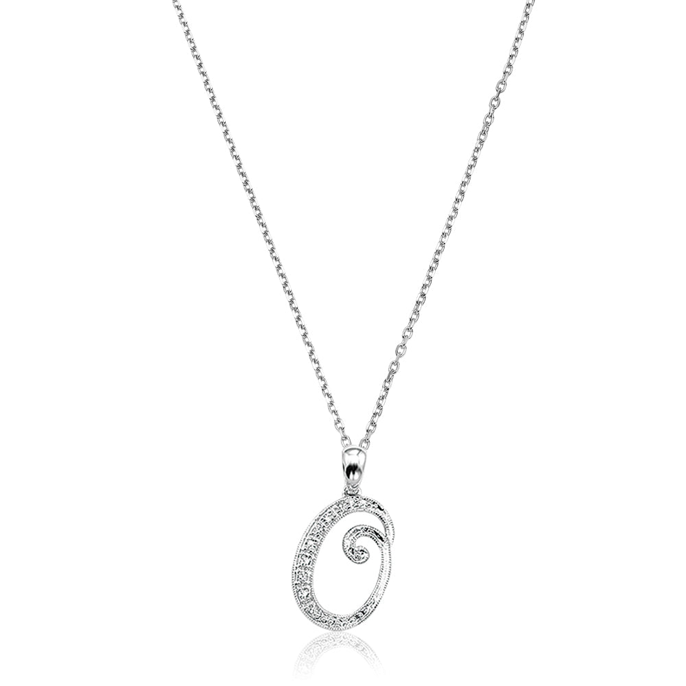 Product Image of Script Diamond Initials Necklace O Letter White Gold