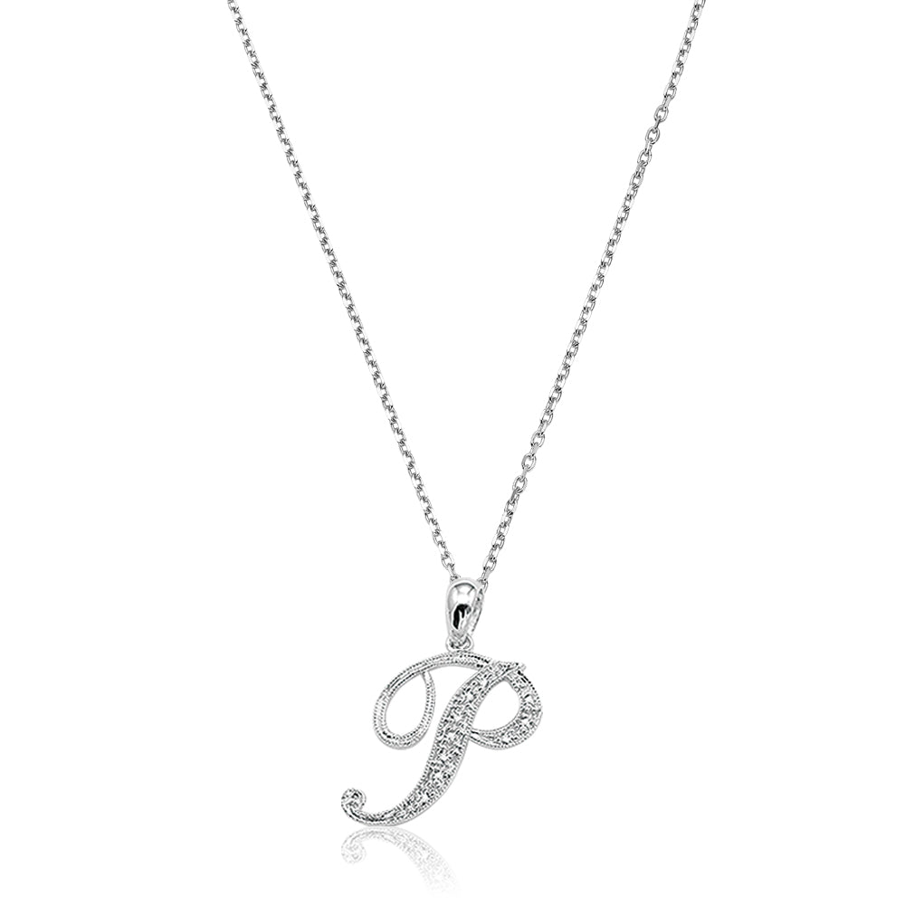 Product Image of Script Diamond Initials Necklace P Letter White Gold
