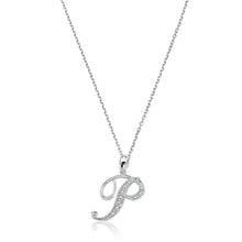 Load image into Gallery viewer, Product Image of Script Diamond Initials Necklace P Letter White Gold