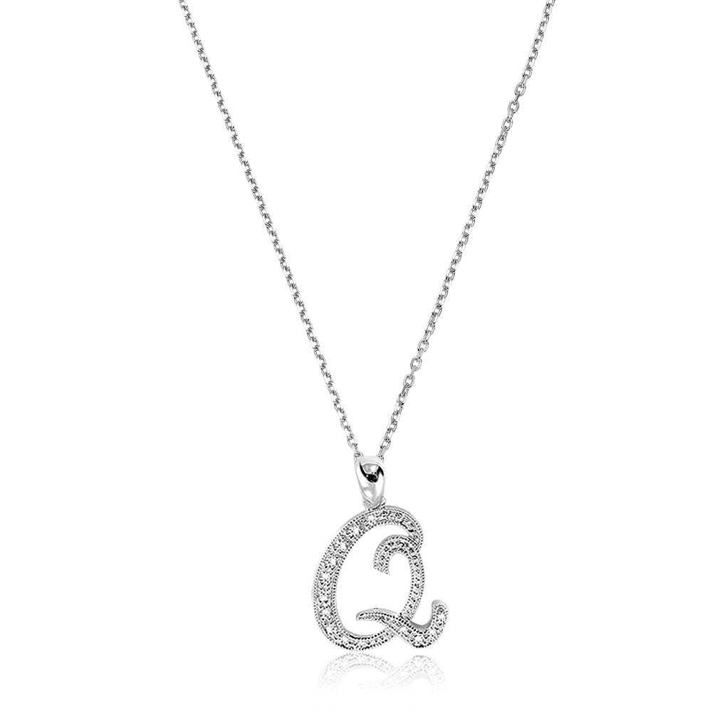 Product Image of Script Diamond Initials Necklace Q Letter White Gold