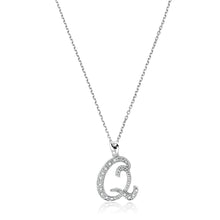 Load image into Gallery viewer, Product Image of Script Diamond Initials Necklace Q Letter White Gold