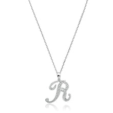 Load image into Gallery viewer, Product Image of Script Diamond Initials Necklace R Letter White Gold
