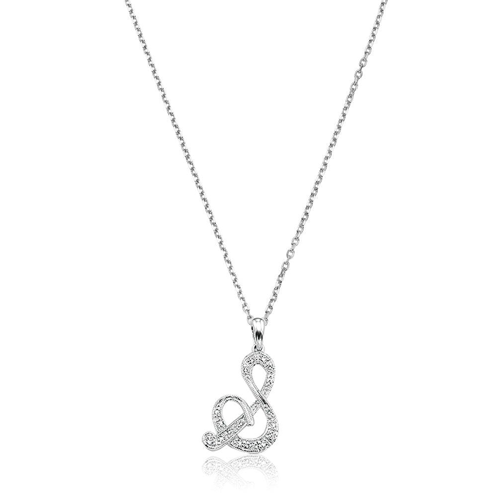 Product Image of Script Diamond Initials Necklace S Letter White Gold