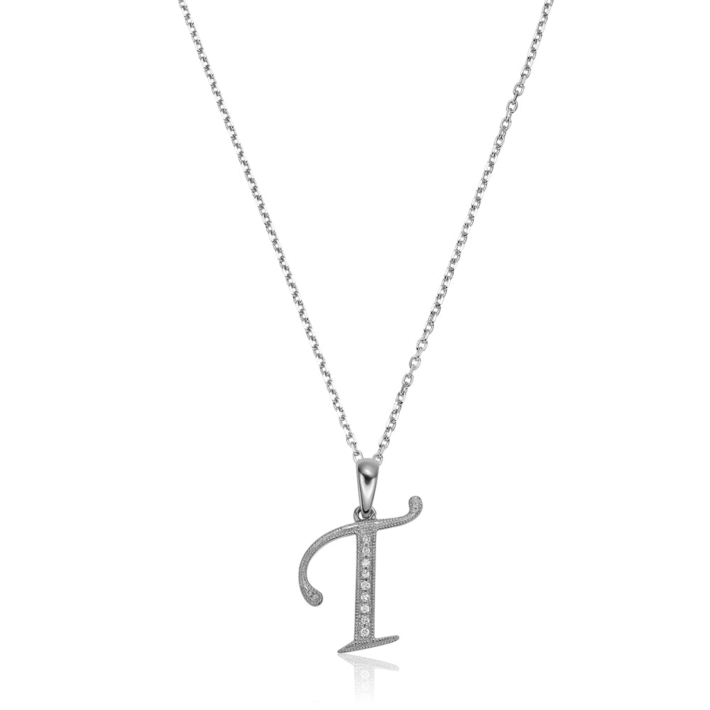 Product Image of Script Diamond Initials Necklace T Letter White Gold