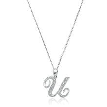 Load image into Gallery viewer, Product Image of Script Diamond Initials Necklace U Letter White Gold