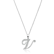 Load image into Gallery viewer, Product Image of Script Diamond Initials Necklace V Letter White Gold