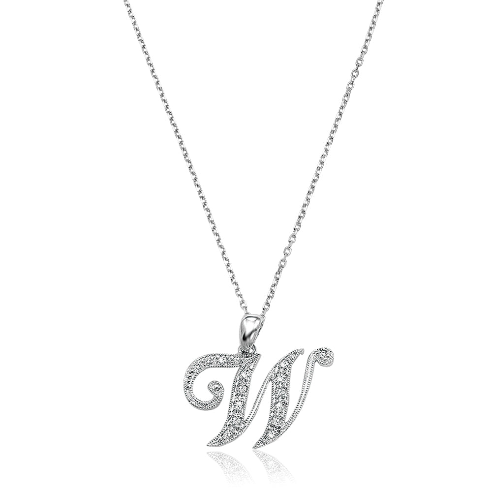 Product Image of Script Diamond Initials Necklace W Letter White Gold