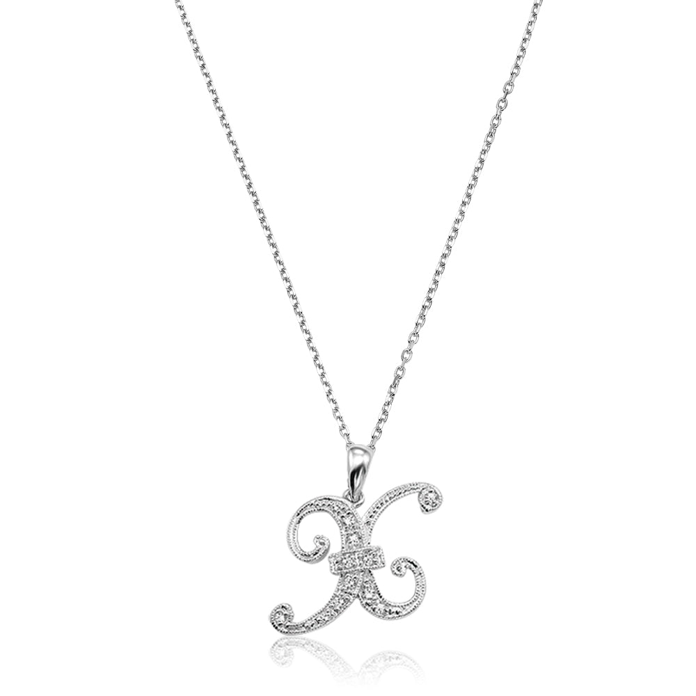 Product Image of Script Diamond Initials Necklace X Letter White Gold