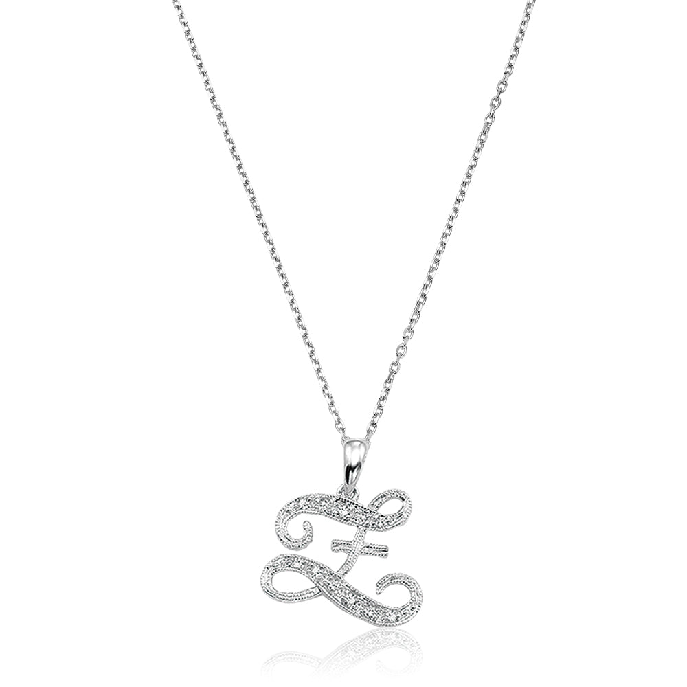 Product Image of Script Diamond Initials Necklace Z Letter White Gold