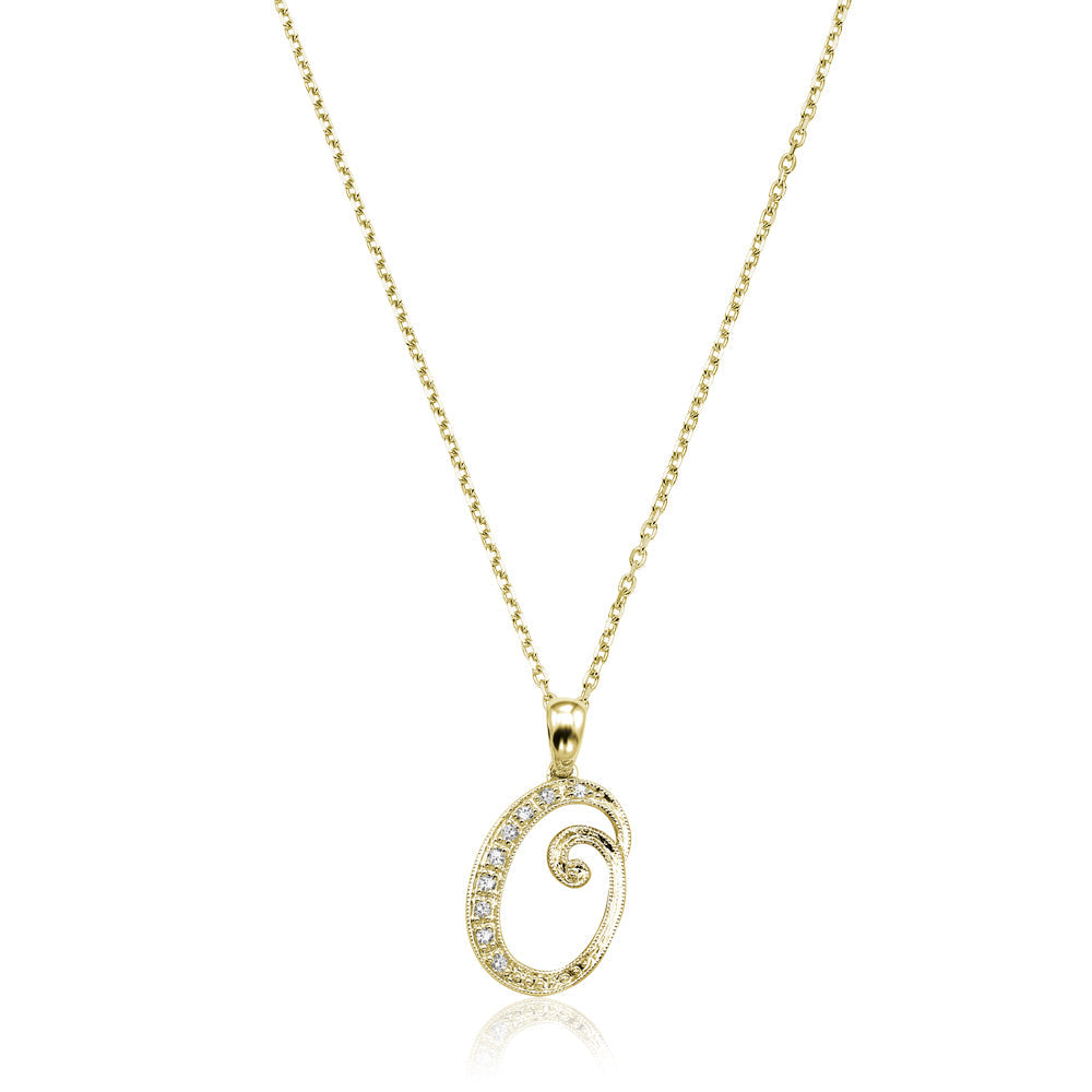 Product Image of Script Diamond Initials O Letter Necklace Yellow Gold