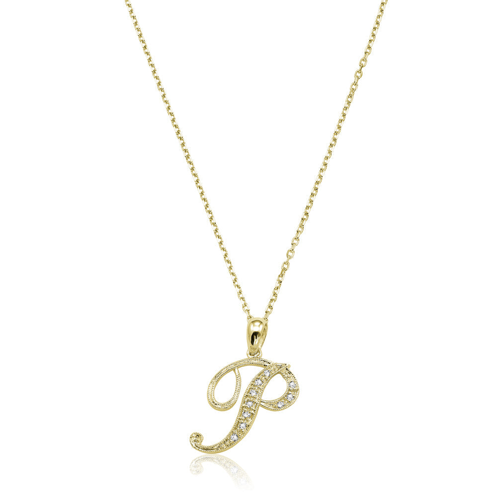 Product Image of Script Diamond Initials P Letter Necklace Yellow Gold