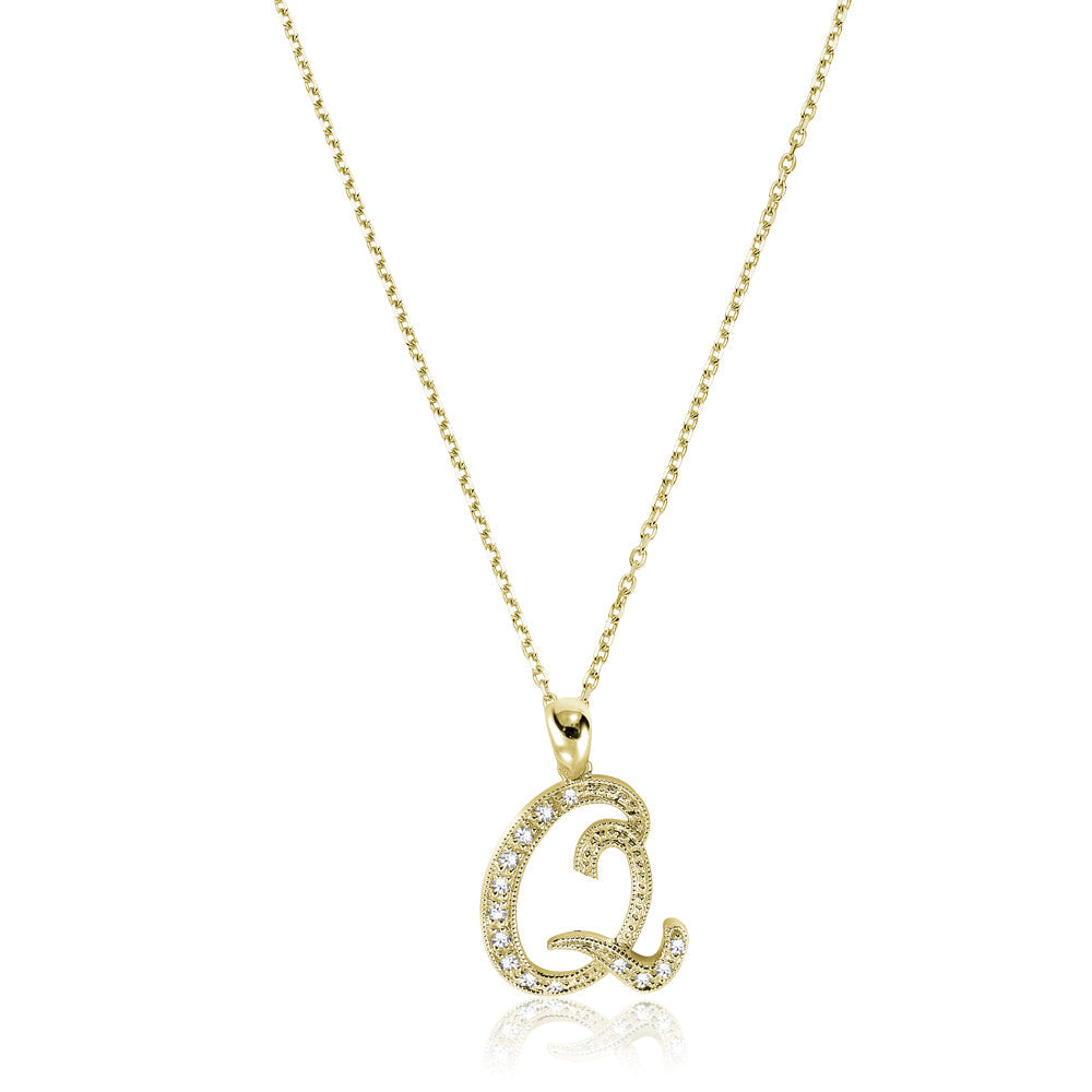 Product Image of Script Diamond Initials Q Letter Necklace Yellow Gold