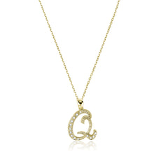 Load image into Gallery viewer, Product Image of Script Diamond Initials Q Letter Necklace Yellow Gold