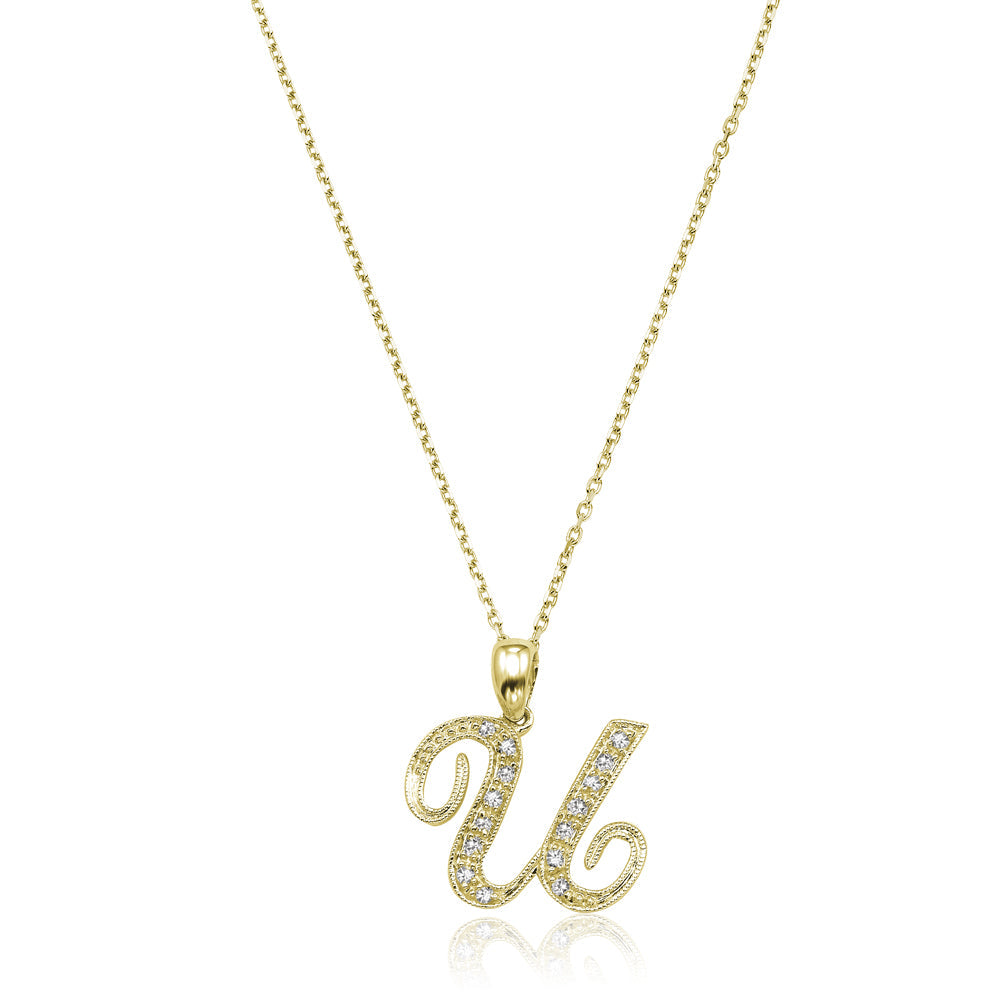 Product Image of Script Diamond Initials U Letter Necklace Yellow Gold