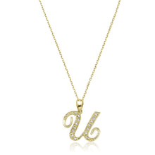Load image into Gallery viewer, Product Image of Script Diamond Initials U Letter Necklace Yellow Gold