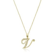 Load image into Gallery viewer, Product Image of Script Diamond Initials V Letter Necklace Yellow Gold