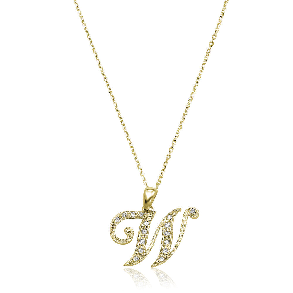 Product Image of Script Diamond Initials W Letter Necklace Yellow Gold