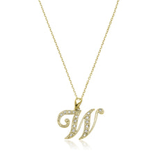 Load image into Gallery viewer, Product Image of Script Diamond Initials W Letter Necklace Yellow Gold