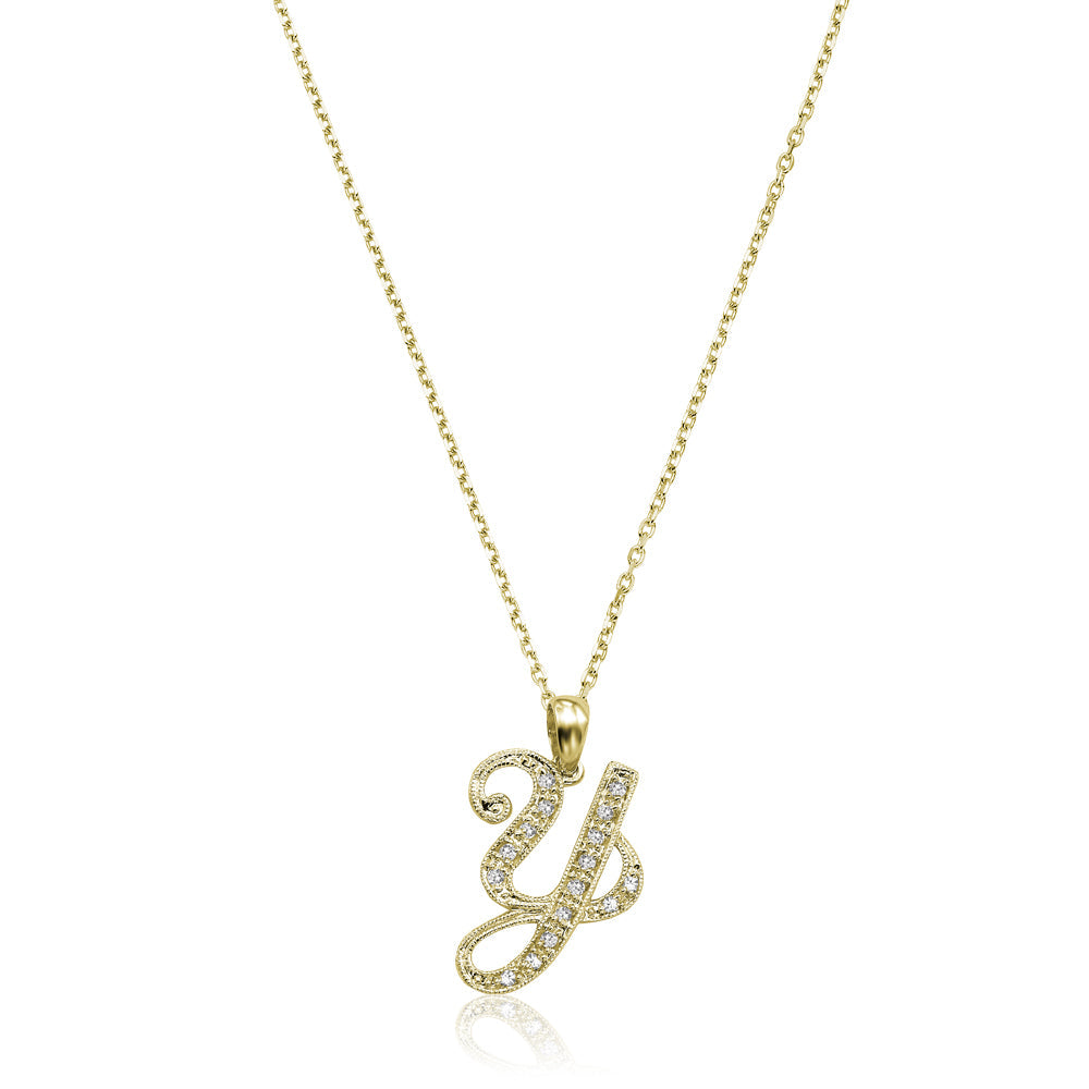 Product Image of Script Diamond Initials Y Letter Necklace Yellow Gold