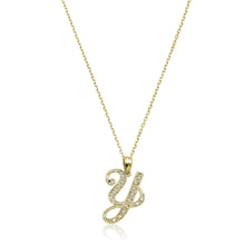 Load image into Gallery viewer, Product Image of Script Diamond Initials Y Letter Necklace Yellow Gold