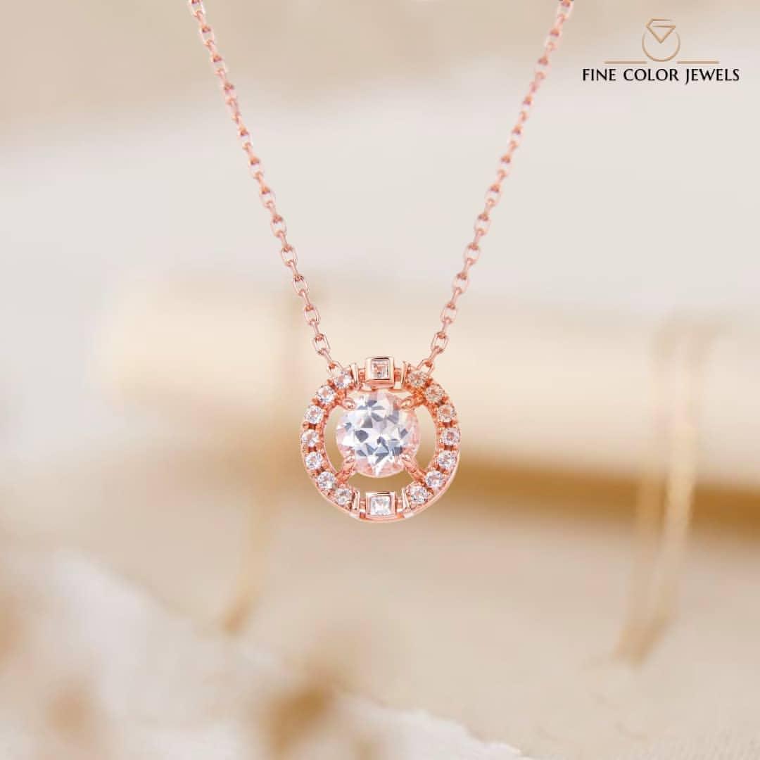 White Topaz Rose Gold Halo Necklace Fine Color Jewels $50&Under, 925-Sterling-Silver-Gold-Plated-Rose, dla-dm-discount-all-143240, dla-dm-discount-all-154898, Halo, Round, sale, White, White Topaz