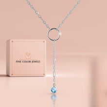 Load image into Gallery viewer, Natural Blue Topaz Y Pendant Necklace Dainty Chain Necklace Rhodium Plated Silver Necklace Bridesmaid Gift Minimalist Jewelry 