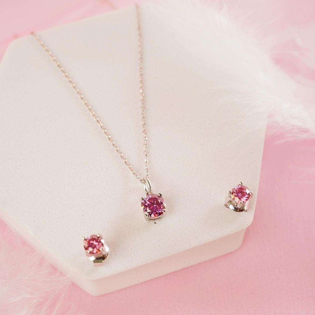 Pink Moissanite Jewelry Set - FineColorJewels