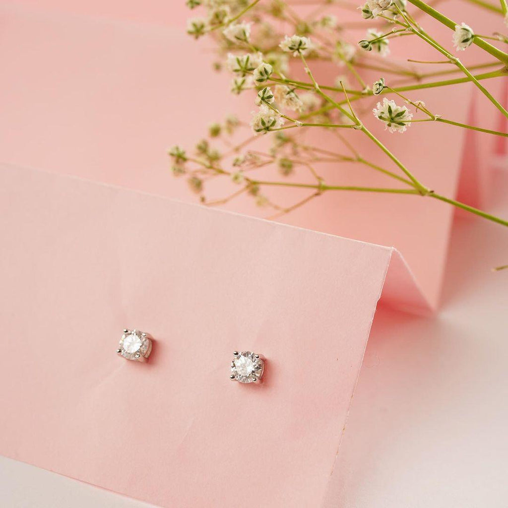 White Moissanite Stud Earrings - FineColorJewels