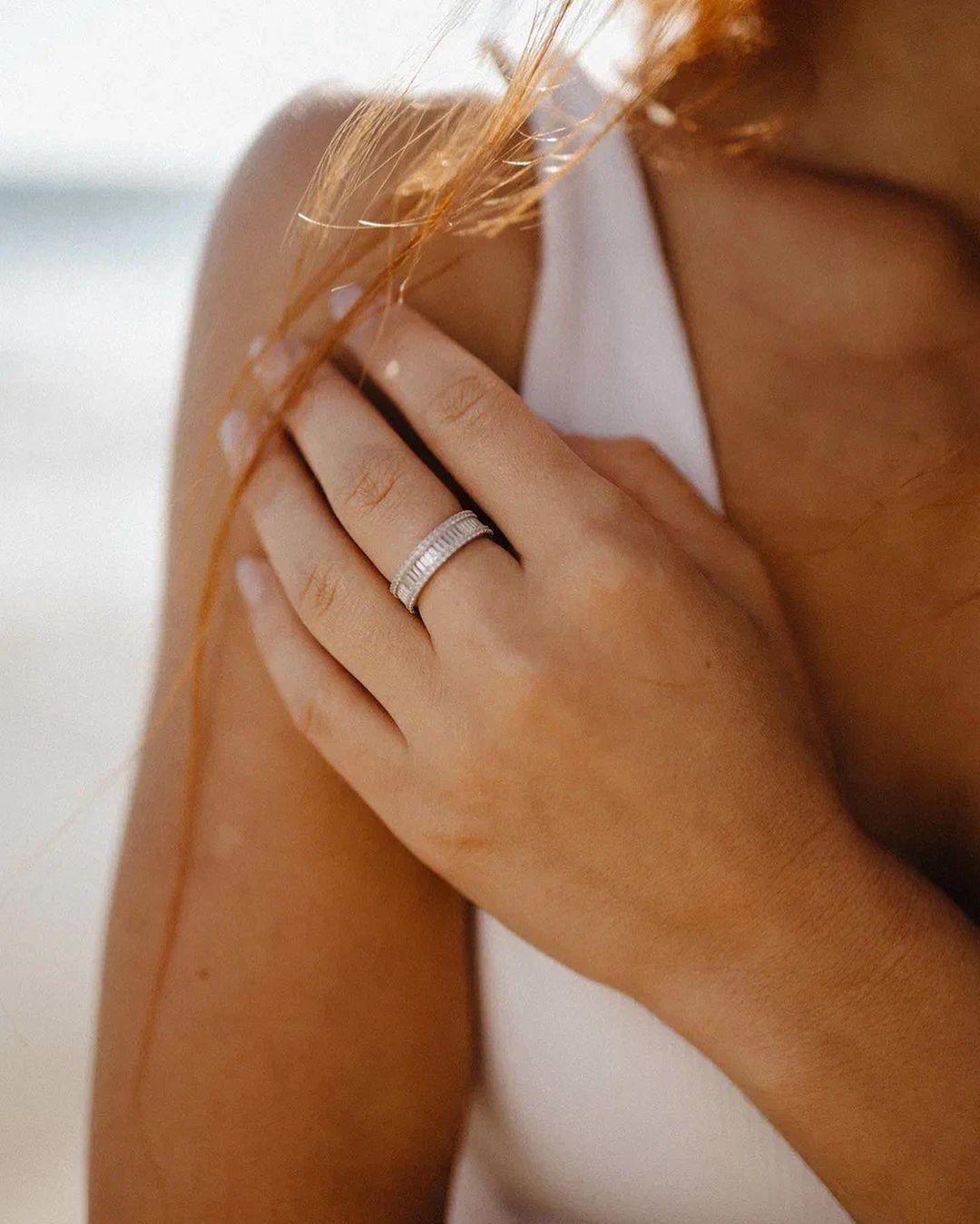 White Topaz Vertical Chunky Baguette Ring - FineColorJewels