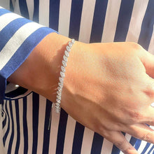 Load image into Gallery viewer, Elegant model hand showcasing the intricate details of silver bracelet,Rhodium Plated Sterling Silver Bracelet Marquise Style Bracelet Valentines Day Gifts For Wife - FineColorJewels