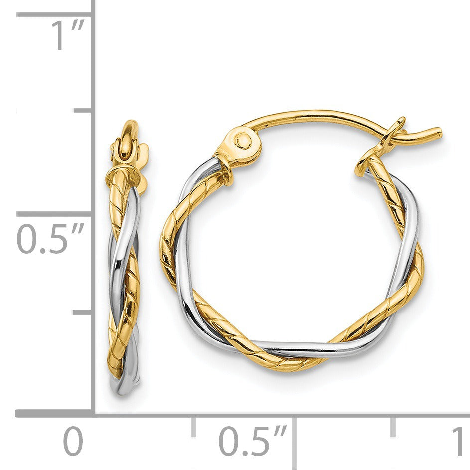 14K Gold Two-Tone Twisted Hoop Earrings