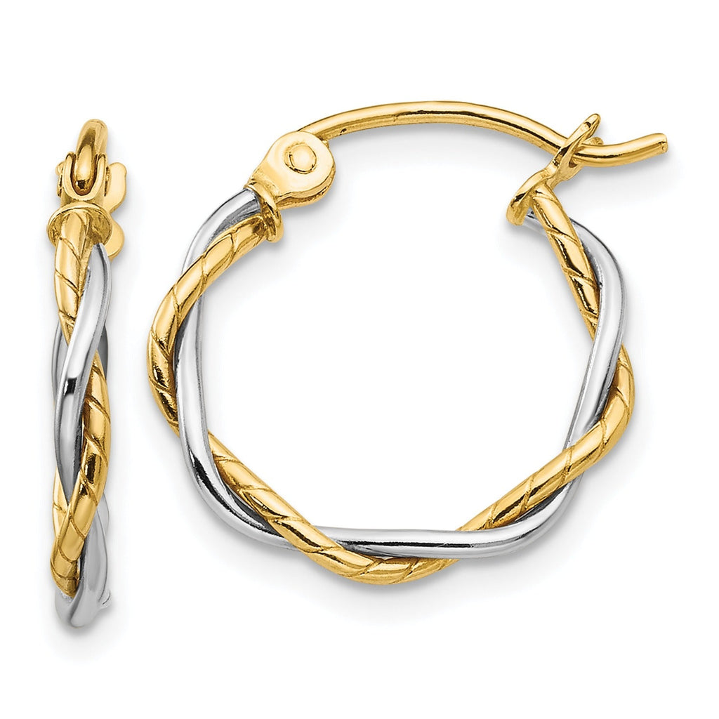14K Gold Two-Tone Twisted Hoop Earrings
