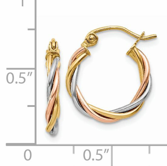 14k Gold Tri-Color Hoop Earrings