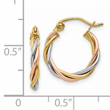 Load image into Gallery viewer, 14k Gold Tri-Color Hoop Earrings