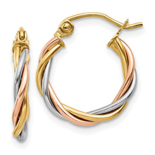 Load image into Gallery viewer, 14k Gold Tri-Color Hoop Earrings