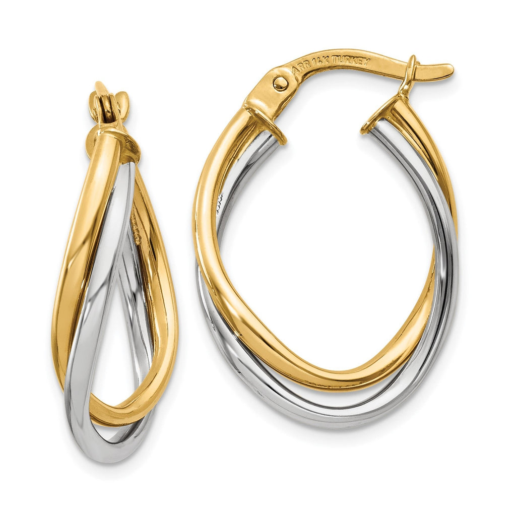 14K Gold Two-Tone Oval Hoop Earrings