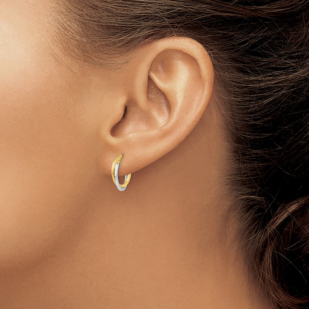 14k Gold Two-Tone Hollow Hoop Earring