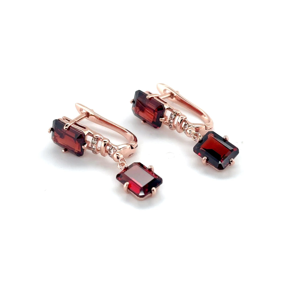 Natural Garnet & White Topaz Sterling Silver Earrings