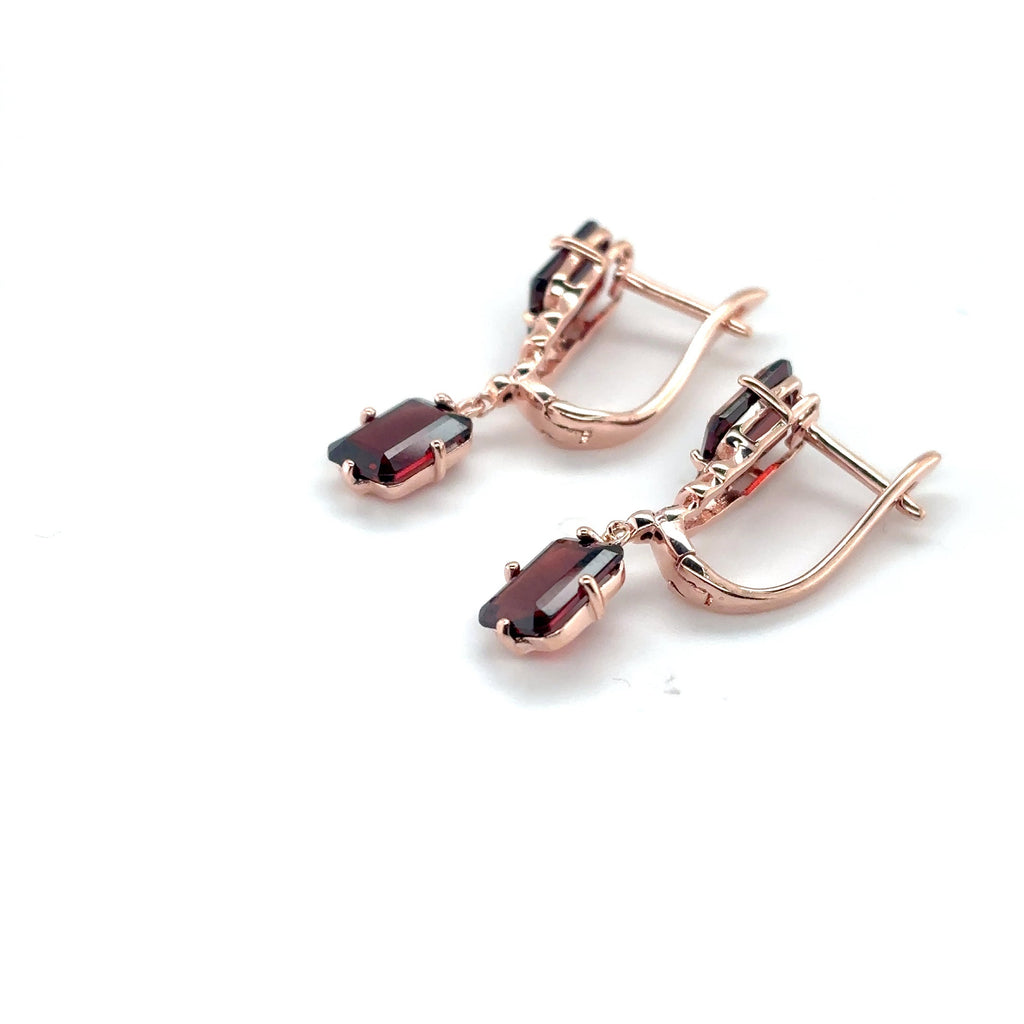 Natural Garnet & White Topaz Sterling Silver Earrings