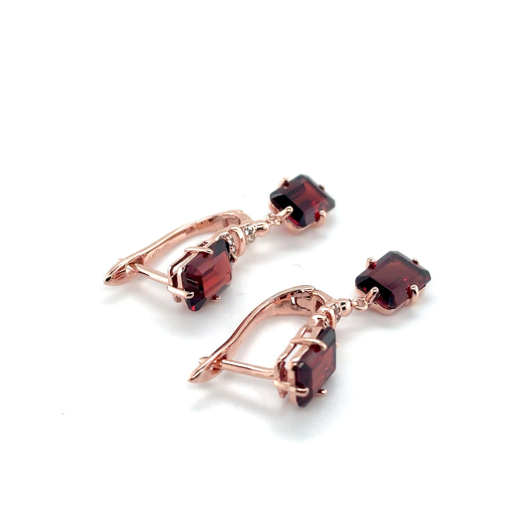 Natural Garnet & White Topaz Sterling Silver Earrings